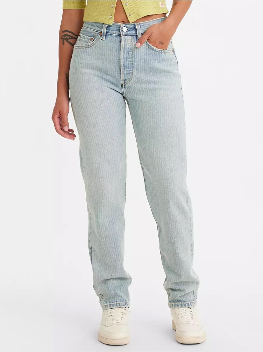 Levi’s 501 ‘81 Light Wash White Stripe 80’s High-Rise Straight Tapered Mom Jeans